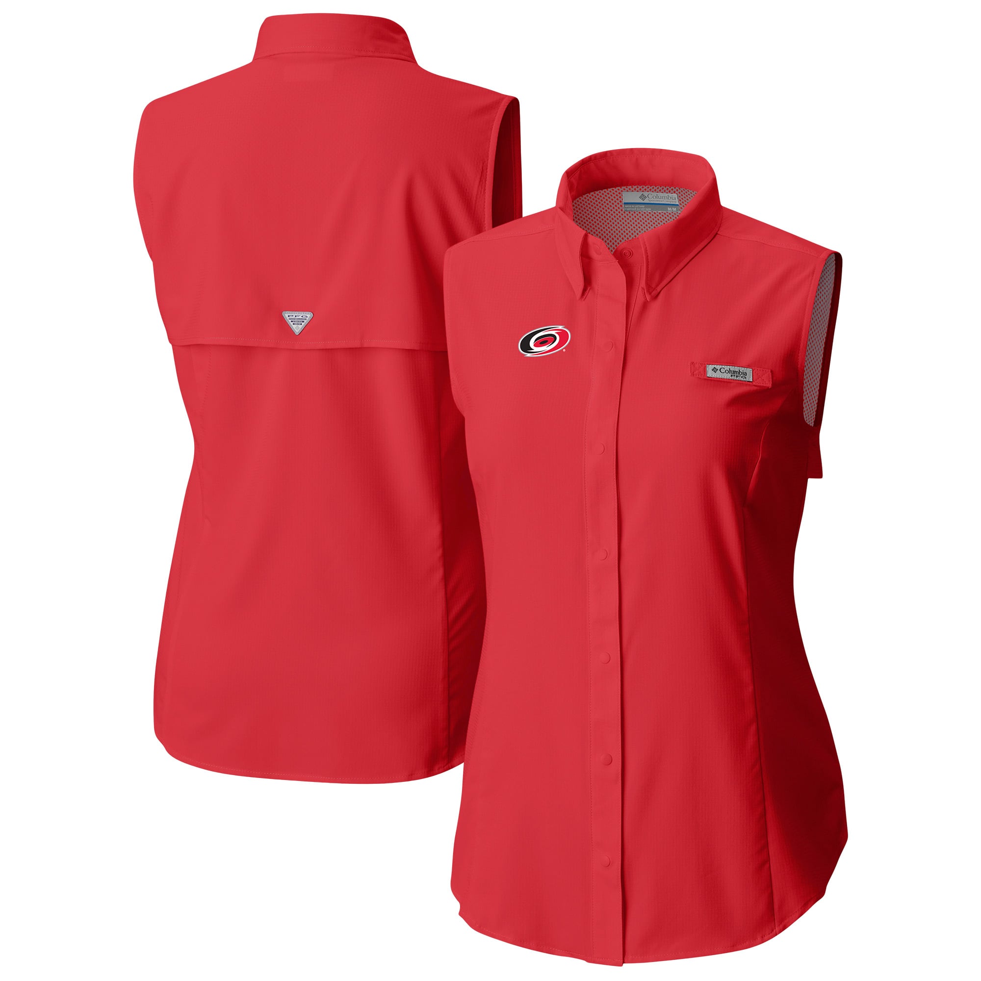 Chemise sans manches boutonnée Columbia Red Carolina Hurricanes Tamiami Omni-Shade pour femme